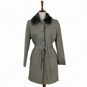 Vintage 70s Faux Fur‎ Pinstripe Coat Women’s M Belted Button Down